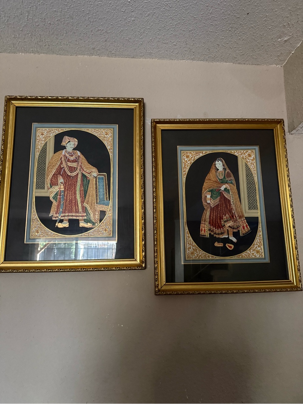 Vintage Indian Miniature hand painted Pair – Framed Mughal Rajasthani Art Set